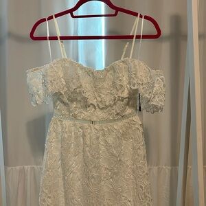 White lace off the shoulder midi length dress (b2)